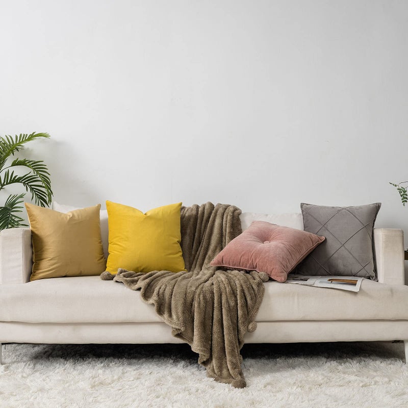 QUAFOO Lemon Couch Velvet Throw Pillow Covers 18x18 inch Set of 2 with Zipper Decorative Luxury Soft Solid Square Cushion Covers Case for Sofa Bed Living Room Car - Image 4